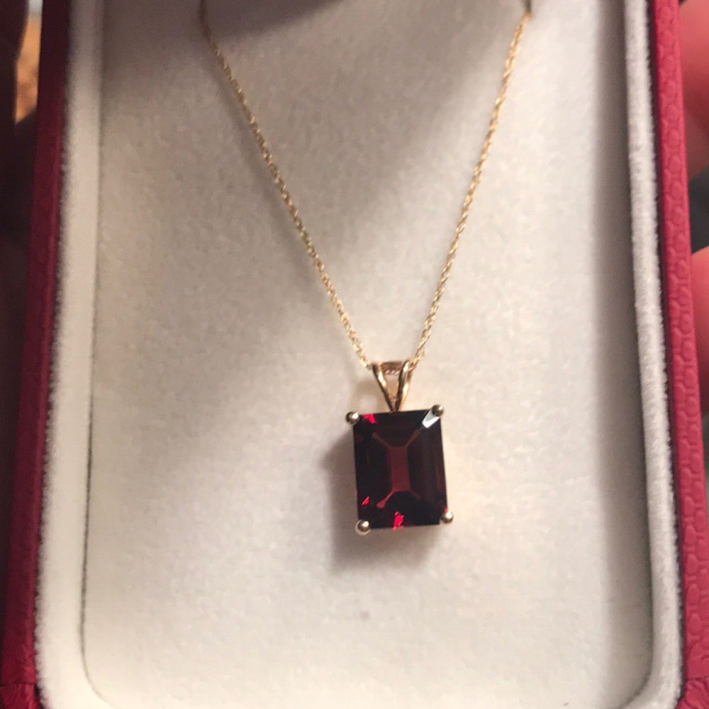 Genuine Garnet Pendant with 14K Gold Chain